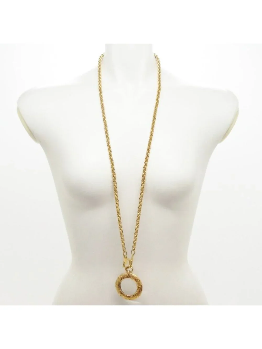 Chanel Necklace CC Logo Gold Clear Loupe
